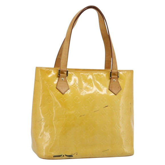 LOUIS VUITTON Monogram Vernis Houston Hand Bag Lime Yellow M91055 LV Auth 184778