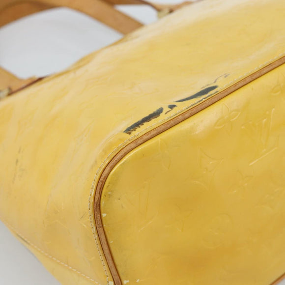 LOUIS VUITTON Monogram Vernis Houston Hand Bag Lime Yellow M91055 LV Auth 184778