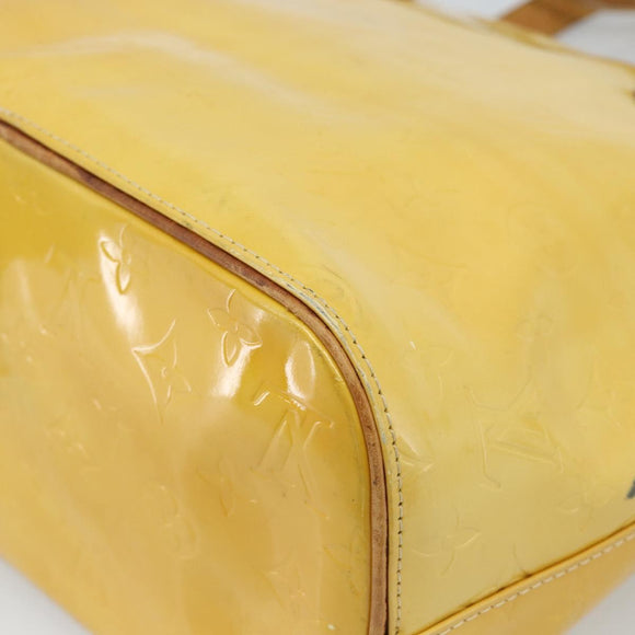 LOUIS VUITTON Monogram Vernis Houston Hand Bag Lime Yellow M91055 LV Auth 184778