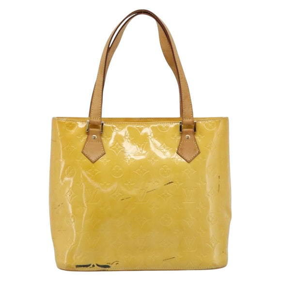 LOUIS VUITTON Monogram Vernis Houston Hand Bag Lime Yellow M91055 LV Auth 184778