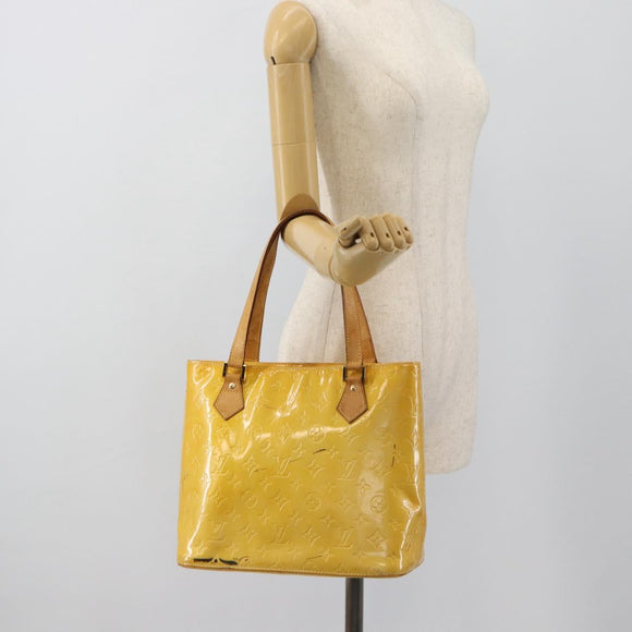 LOUIS VUITTON Monogram Vernis Houston Hand Bag Lime Yellow M91055 LV Auth 184778