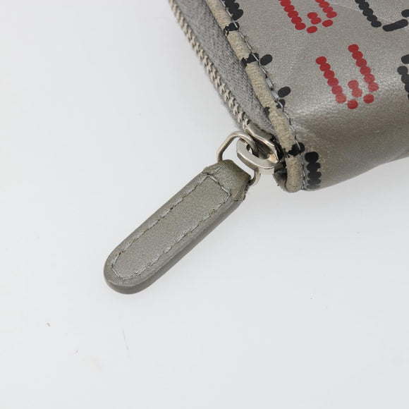 CHANEL Matelasse Typography Coin Purse Lamb Skin Gray Silver CC Auth 184786A