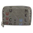 CHANEL Matelasse Typography Coin Purse Lamb Skin Gray Silver CC Auth 184786A-13