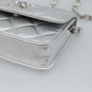 CHANEL Matelasse Chain Shoulder Bag Lamb Skin Silver CC Auth 184788SAM-14
