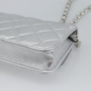 CHANEL Matelasse Chain Shoulder Bag Lamb Skin Silver CC Auth 184788SAM-16