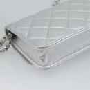 CHANEL Matelasse Chain Shoulder Bag Lamb Skin Silver CC Auth 184788SAM-17