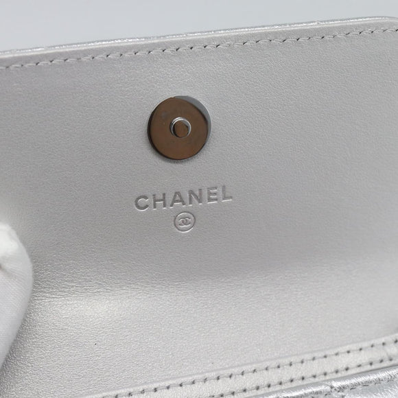 CHANEL Matelasse Chain Shoulder Bag Lamb Skin Silver CC Auth 184788SAM