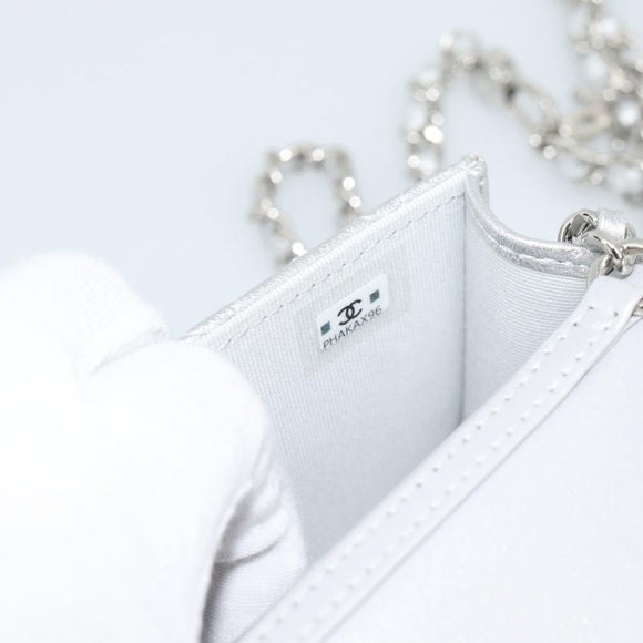 CHANEL Matelasse Chain Shoulder Bag Lamb Skin Silver CC Auth 184788SAM