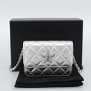 CHANEL Matelasse Chain Shoulder Bag Lamb Skin Silver CC Auth 184788SAM-12
