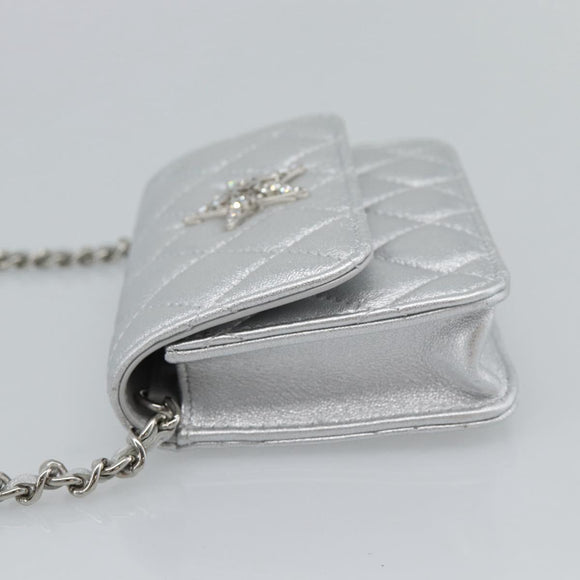 CHANEL Matelasse Chain Shoulder Bag Lamb Skin Silver CC Auth 184788SAM