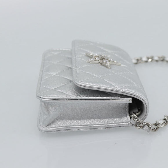 CHANEL Matelasse Chain Shoulder Bag Lamb Skin Silver CC Auth 184788SAM