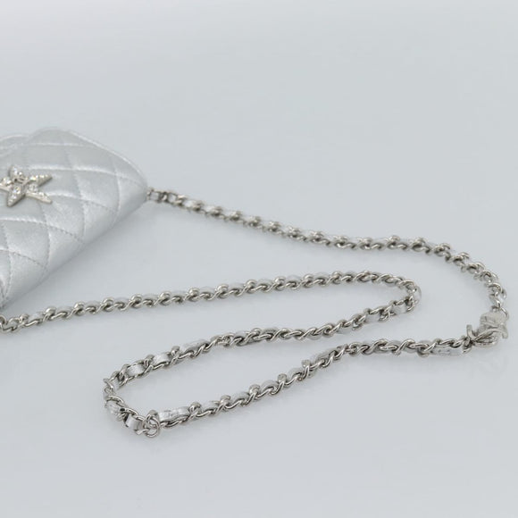 CHANEL Matelasse Chain Shoulder Bag Lamb Skin Silver CC Auth 184788SAM