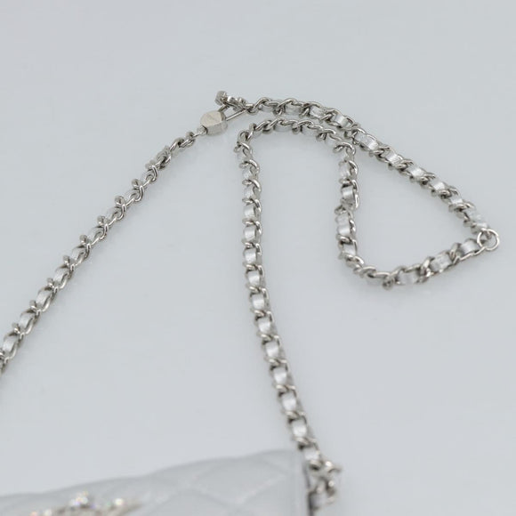 CHANEL Matelasse Chain Shoulder Bag Lamb Skin Silver CC Auth 184788SAM