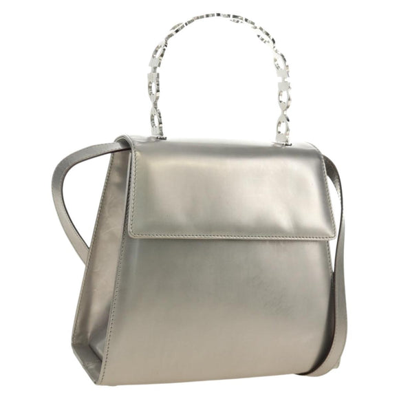 Salvatore Ferragamo Gancini Hand Bag Patent leather 2way Silver Auth 184795V
