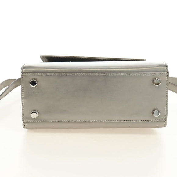 Salvatore Ferragamo Gancini Hand Bag Patent leather 2way Silver Auth 184795V