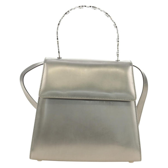 Salvatore Ferragamo Gancini Hand Bag Patent leather 2way Silver Auth 184795V