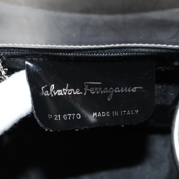 Salvatore Ferragamo Gancini Hand Bag Patent leather 2way Silver Auth 184795V