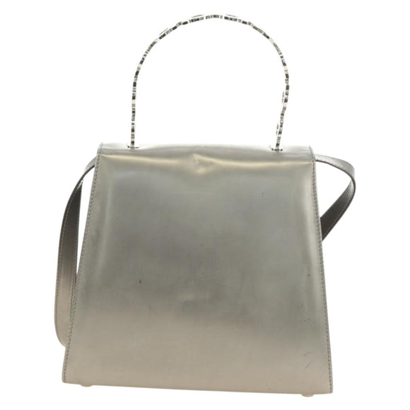 Salvatore Ferragamo Gancini Hand Bag Patent leather 2way Silver Auth 184795V