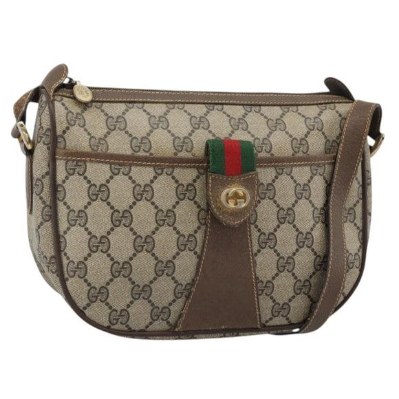 GUCCI GG Supreme Web Sherry Line Bag PVC Beige Gold 89 02 032 Auth 184796
