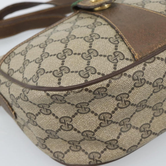 GUCCI GG Supreme Web Sherry Line Bag PVC Beige Gold 89 02 032 Auth 184796