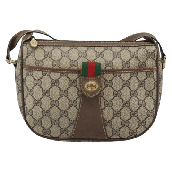 GUCCI GG Supreme Web Sherry Line Bag PVC Beige Gold 89 02 032 Auth 184796
