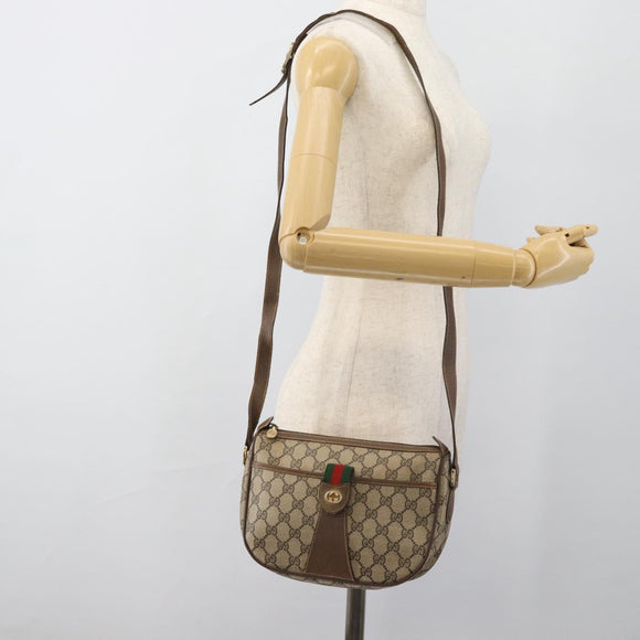 GUCCI GG Supreme Web Sherry Line Bag PVC Beige Gold 89 02 032 Auth 184796