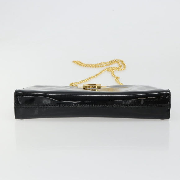 Salvatore Ferragamo Gancini Chain Bag Patent leather Black Gold Auth 184797
