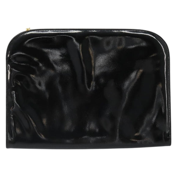 Salvatore Ferragamo Gancini Chain Bag Patent leather Black Gold Auth 184797