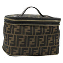FENDI Zucca Canvas Vanity Pouch Black Brown Auth 184799-1