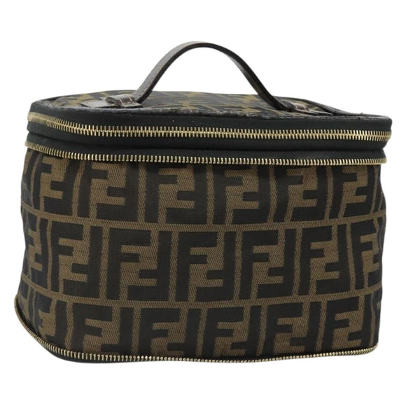 FENDI Zucca Canvas Vanity Pouch Black Brown Auth 184799