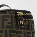FENDI Zucca Canvas Vanity Pouch Black Brown Auth 184799-10