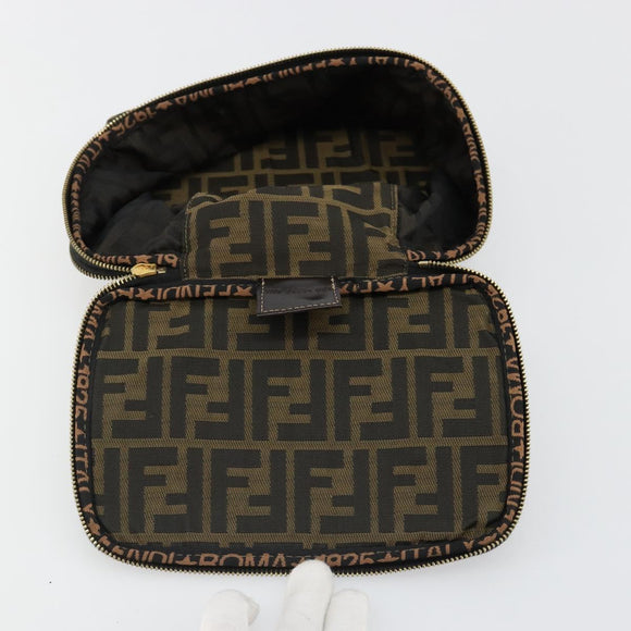 FENDI Zucca Canvas Vanity Pouch Black Brown Auth 184799