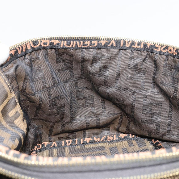 FENDI Zucca Canvas Vanity Pouch Black Brown Auth 184799