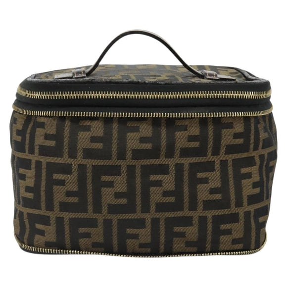 FENDI Zucca Canvas Vanity Pouch Black Brown Auth 184799