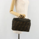 FENDI Zucca Canvas Vanity Pouch Black Brown Auth 184799-21