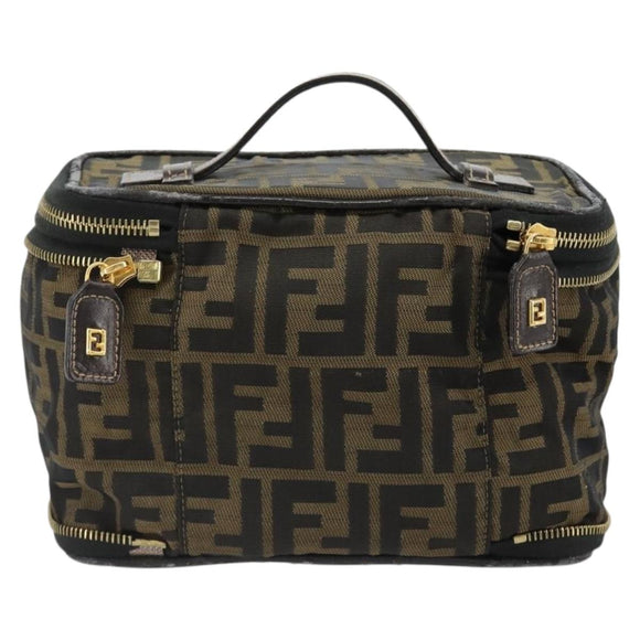 FENDI Zucca Canvas Vanity Pouch Black Brown Auth 184799