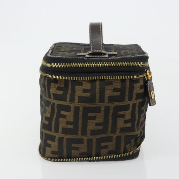 FENDI Zucca Canvas Vanity Pouch Black Brown Auth 184799