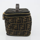 FENDI Zucca Canvas Vanity Pouch Black Brown Auth 184799-4