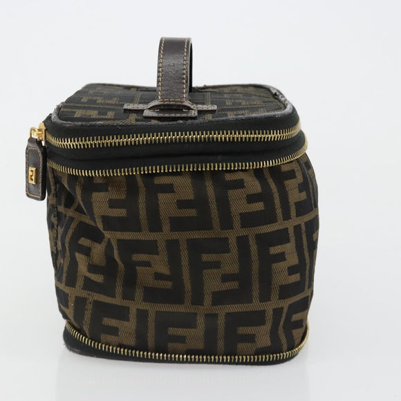 FENDI Zucca Canvas Vanity Pouch Black Brown Auth 184799
