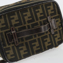 FENDI Zucca Canvas Vanity Pouch Black Brown Auth 184799-7