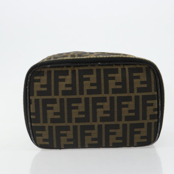 FENDI Zucca Canvas Vanity Pouch Black Brown Auth 184799