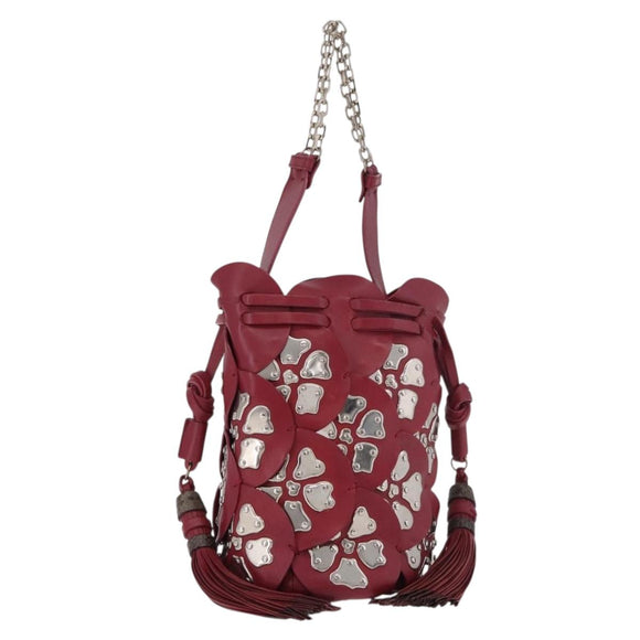 Chloe Chain Shoulder Bag Leather Wine Red Silver Auth 184801M