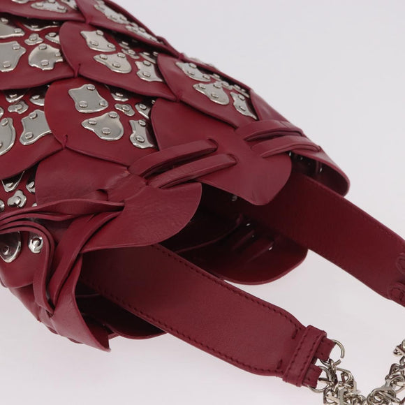 Chloe Chain Shoulder Bag Leather Wine Red Silver Auth 184801M