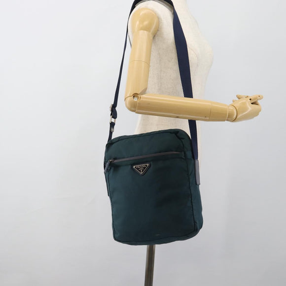 PRADA Shoulder Bag Nylon Blue Silver Auth 184803