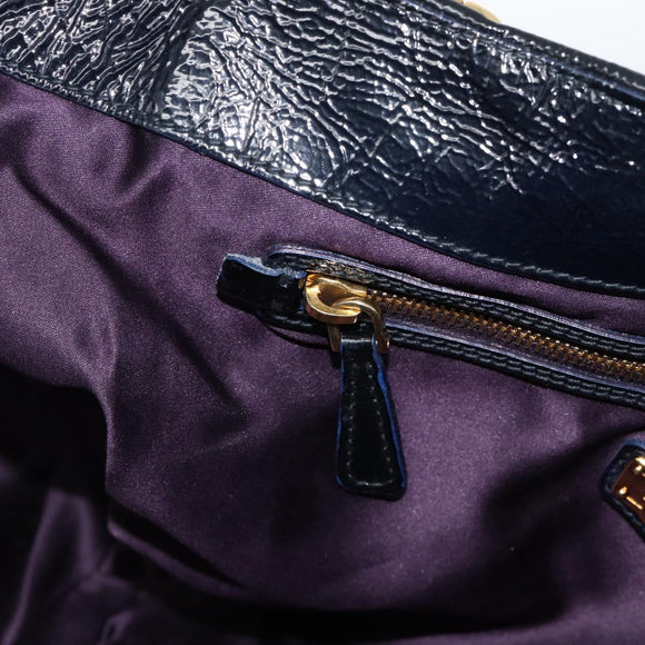 Miu Miu Tote Bag Patent leather Navy Gold Auth 184812A
