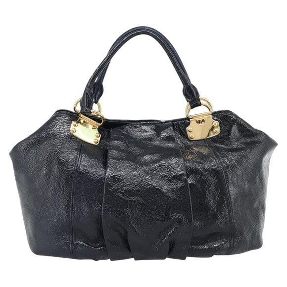 Miu Miu Tote Bag Patent leather Navy Gold Auth 184812A