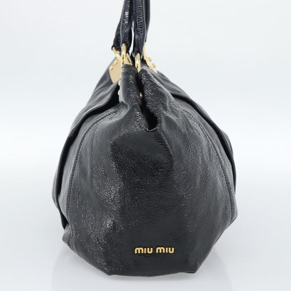 Miu Miu Tote Bag Patent leather Navy Gold Auth 184812A