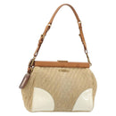 PRADA Shoulder Bag Raffia Beige Gold Auth 184813A-1
