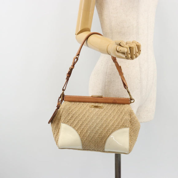 PRADA Shoulder Bag Raffia Beige Gold Auth 184813A