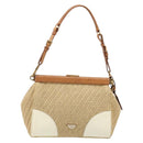 PRADA Shoulder Bag Raffia Beige Gold Auth 184813A-2
